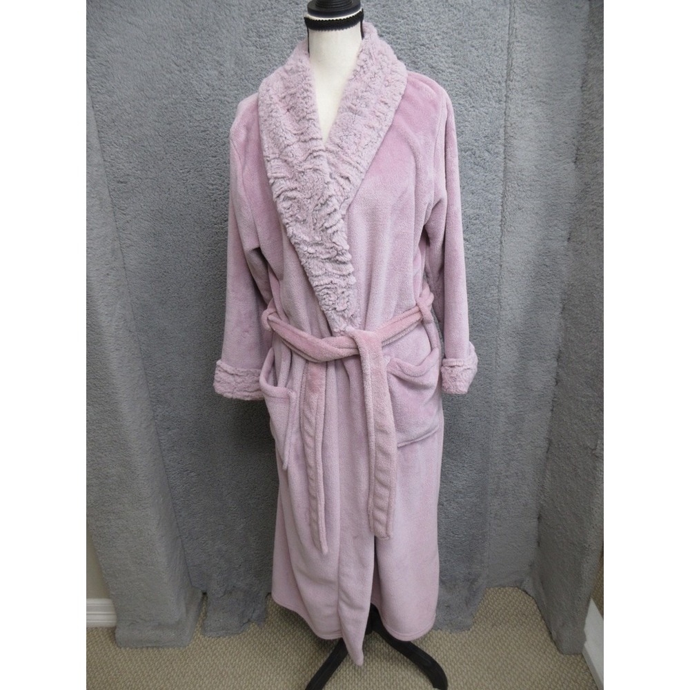 Carole Hochman Plush Fleece Robe Womens M Pink Faux Fur Trim Cozy Cottagecore